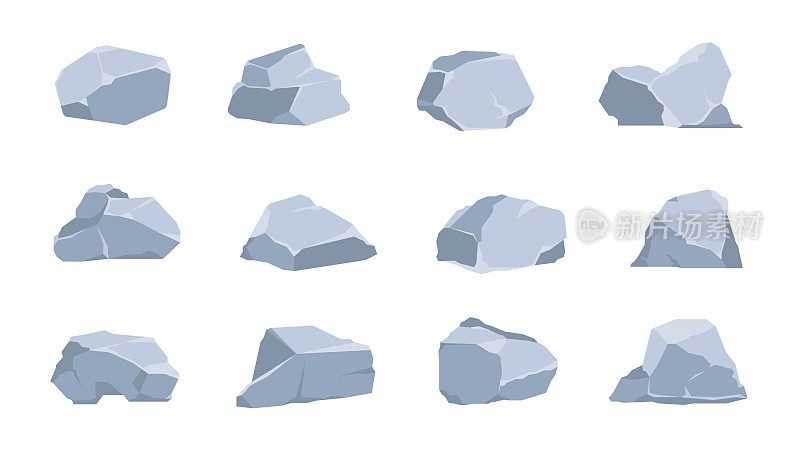 1911. m30.i010.n012.p.c25.1399632638卡通岩石。煤和灰色的石头，平面等距3D巨石和各种形状的悬崖。向量几何多边形集